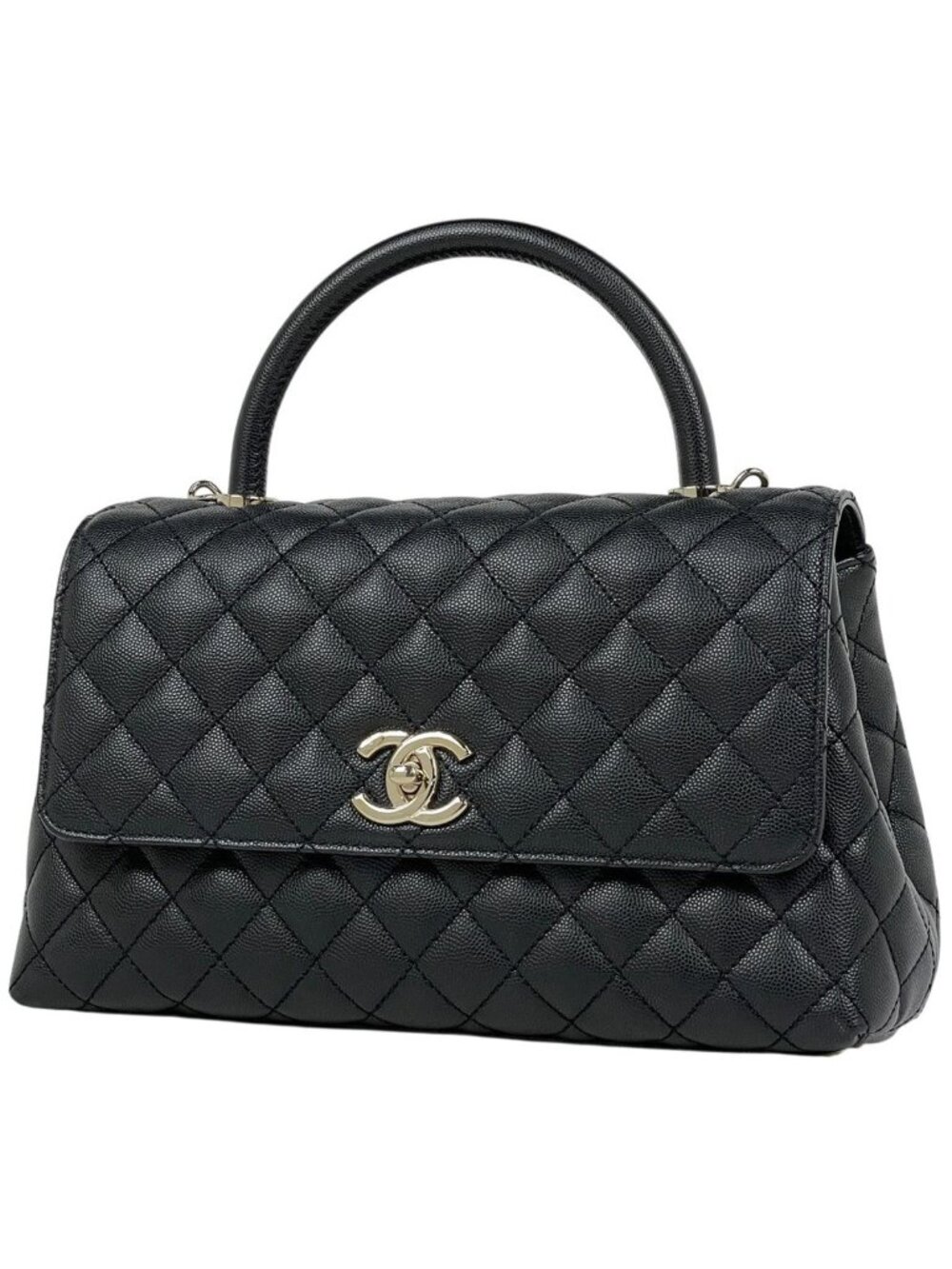 Chanel Large Top Handle Flap Bag Handbag CC Logo Quilted 2-Way Caviar Leather
